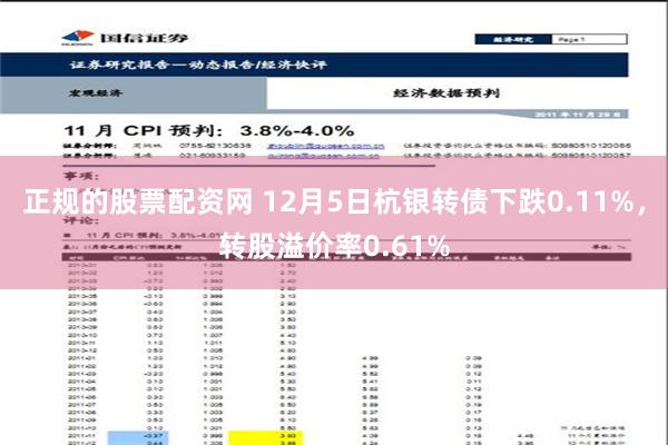 正规的股票配资网 12月5日杭银转债下跌0.11%，转股溢价率0.61%