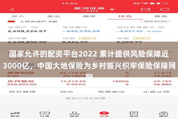 国家允许的配资平台2022 累计提供风险保障近3000亿，中国大地保险为乡村振兴织牢保险保障网